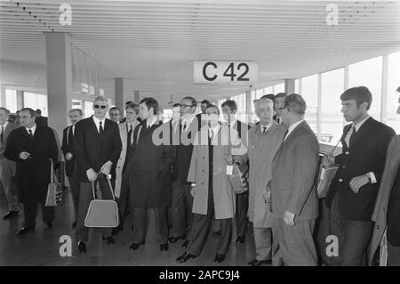 Arrival AC Milan at Schiphol. Annotation: AC Milan would play the Europacup II final on 23 May 1968 in Rotterdam against HSV Hamburg Date: 20 May 1968 Location: Schiphol Keywords: airports, football Institution name: AC Milan Stock Photo