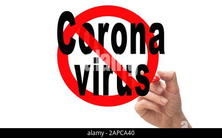 Text "Coronavirus" with red stop sign on white background Stock Photo