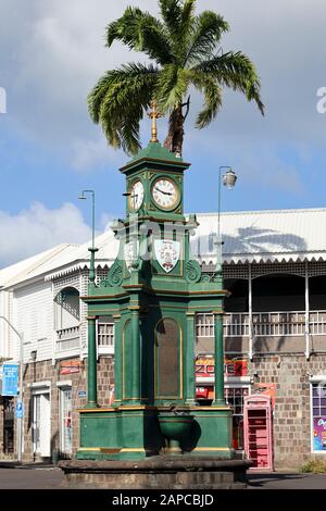 The Berkeley Memorial clock in the centre of the  Circus in Basseterre, Capital of St Kitts & Nevis Stock Photo