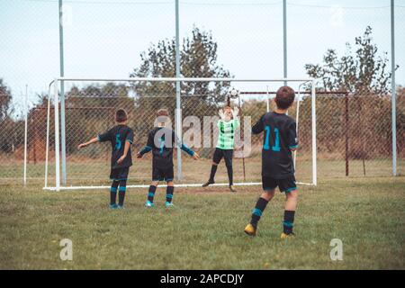 Young Children Players Match On Soccer Field Black And White Photography Stock Photo Alamy