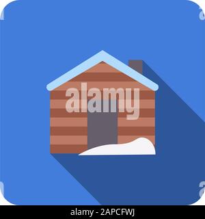 winter house with chimney flat icon with long shadow vector Stock Vector