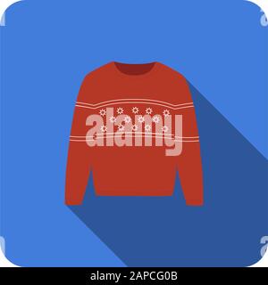 winter warm red sweater knitted scandinavian flat icon with long shadow vector Stock Vector