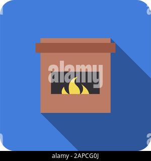 fireplace flat icon winth long shadow vector Stock Vector
