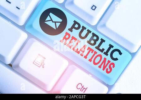 Handwriting text Public Relations. Conceptual photo state of the relationship between the public and a company Stock Photo