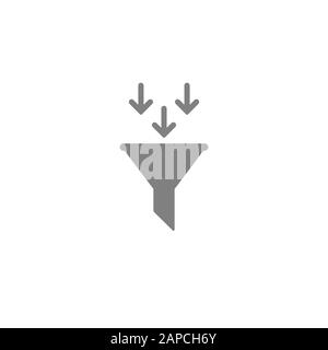 grey data filter with three arrows. Flat data funnel line icon. isolated on white background. Analytics info, tunnel information, flow exploration, ve Stock Vector