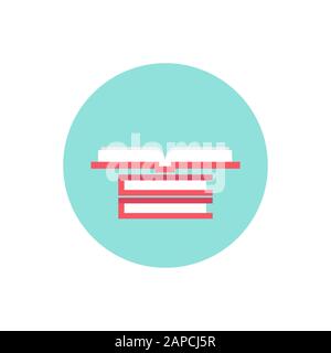 stack of books and open book in blue circle isolated on white background. Flat squared reading icon. Vector illustration. Education logo. Knowledge pi Stock Vector