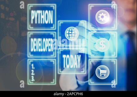 Conceptual hand writing showing Python Developer. Concept meaning responsible for writing serverside web application logic Stock Photo