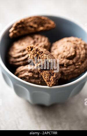 Cereal cocoa cookies in bowl. Stock Photo