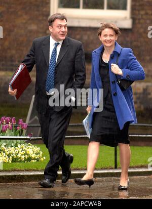 Ed Balls Secretary of State for Children, Schools and Families and Yvette Cooper Chief Secretary to the Treasury arriving for Cabinet meeting with Prime Minister Gordon Brown in Downing Street. Stock Photo