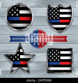 A set of police and firefighter emblems and badges illustration. Vector EPS 10 available. Stock Vector