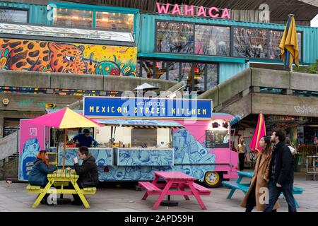 Street food London truck Outside Wahaca or Wahaca's Mexican Street Kitchen at the Southbank, London, UK, Europe Stock Photo