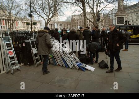 Press photographers waiting outside Canada House for Prince Harry and Meghan Markle on 8th January, London, UK. Stock Photo