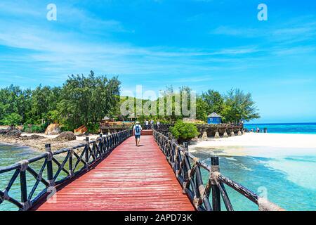 Panoramic view of a beautiful sunny day on sandy beach in the Maldives. Tropical travel concept. Stock Photo