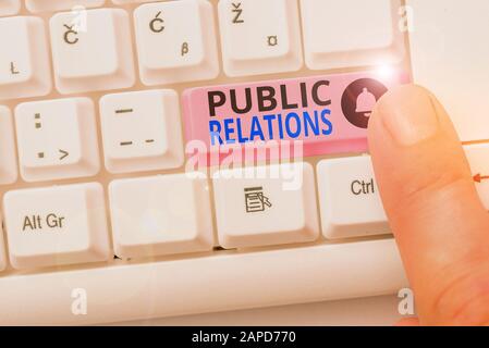 Handwriting text Public Relations. Conceptual photo state of the relationship between the public and a company Stock Photo