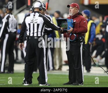 NFL referee John Hussey (35) reviews a call during the NFL football NFC Championship game between the San Francisco 49ers and Green Bay Packers, Sunday, Jan. 19, 2020, in Santa Clara, Calif. (Photo by IOS/ESPA-Images) Stock Photo