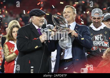 General manager John Lynch of the San Francisco 49ers walks the field  before the 49ers play the Los Angeles Rams in an NFL football game, Monday,  Oct. 3, 2022, in Santa Clara