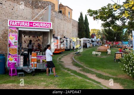 FARO, PORTUGAL: 5th SEPTEMBER, 2019 - Food area with diversity of vendors in Festival F, a big music festival on the city of Faro, Portugal. Stock Photo