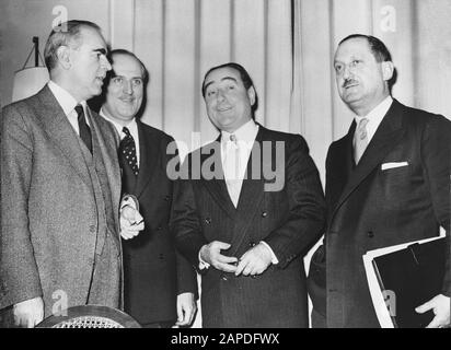 Cyprus conference between Greece and Turkey in Zurich by Prime Minister Karamanlis (Greek), Zorlu Minister for Foreign Affairs, Menderes (Turkey) and Evangelos Averoff. Stock Photo