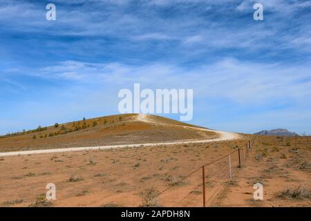 Dirt track winding up Pugilist Hill and lookout, Flinders Ranges, South Australia, Australia Stock Photo