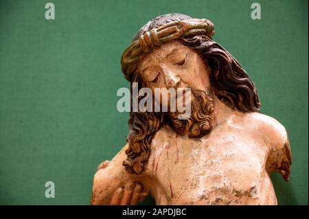 Sculpture of Jesus Christ. 2nd half of 15th century. Part of 'Throne of Grace'. Stock Photo
