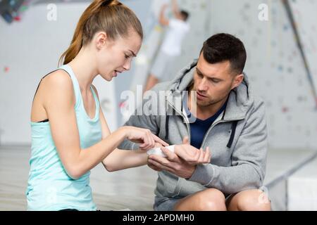 traumatologist is taking care of the patient Stock Photo