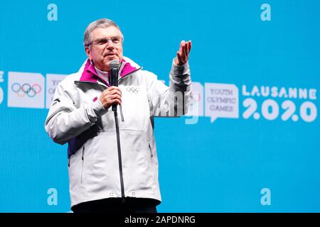 Lausanne, Switzerland. 22nd Jan, 2020. Thomas Bach Closing Ceremony : Closing Ceremony at Lausanne Medals Plaza during the Lausanne 2020 Winter Youth Olympic Games in Lausanne, Switzerland . Credit: Naoki Morita/AFLO SPORT/Alamy Live News Stock Photo