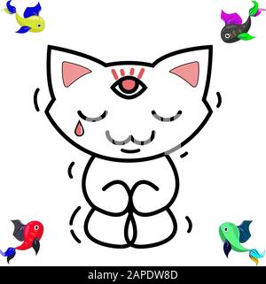 The cat wants to catch a fish. Cartoon, vector, illustration Stock Vector