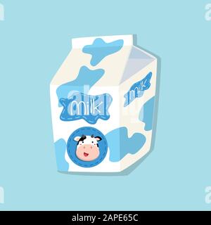 Spotted Cow Milk Carton on Blue Background Stock Vector