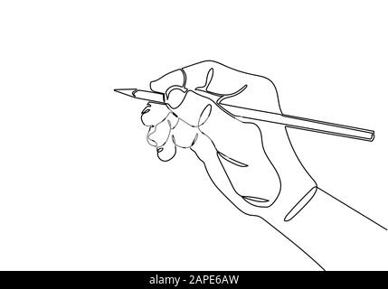 continuous line drawing of hand drawing line with pencil Stock Photo