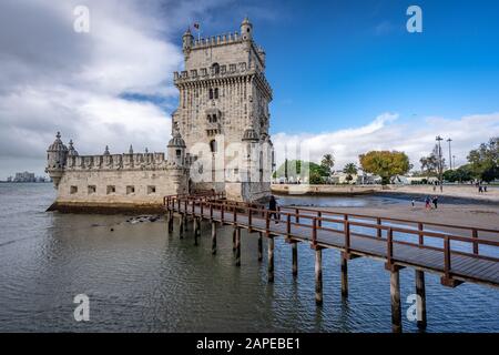 Lisbon, Portugal - Belem Tower - medieval fortified tower Stock Photo