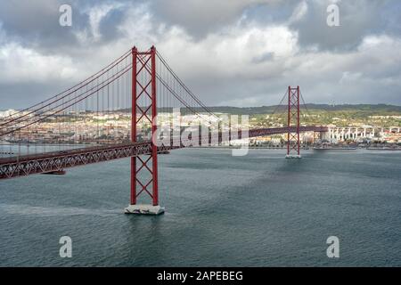 Ponte 25 de Abril bridge across the Tagus river, Lisbon, Portugal Stock Photo