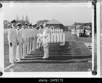 The oath taken by the commander of the Navy in Surabaya Date: 21 February 1946 Location: Indonesia, Java, Dutch East Indies, Surabaya Keywords: HANDS, MARINE, commander Stock Photo