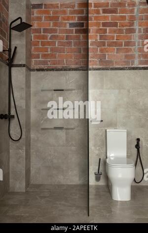 Contemporary bathroom with shower and toilet Stock Photo