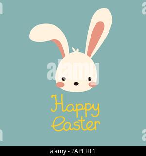 Cute kawaii vector easter bunny with lettering Stock Vector