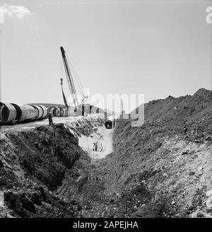 irrigation project in the Negev Desert. A moving crane lays pipes in an ...