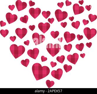 Lots of small hearts with texture, forming a big heart shape, valentine's detail, design Stock Vector