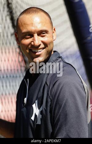 BRONX, NY - SEP 15: New York Yankees shortstop Derek Jeter before the game against the Tampa Bay Rays on September 15, 2012 at Yankee Stadium. Stock Photo