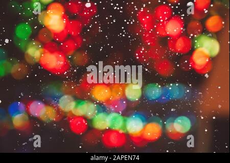 Background with round lights of blue, orange and red colors.  Stock Photo