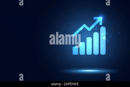 Futuristic raise arrow with bar chart graph and butterfly. Digital ...