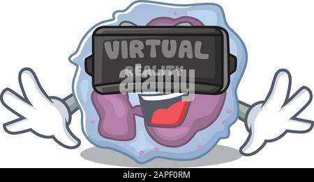 Trendy leukocyte cell character wearing Virtual reality headset Stock Vector