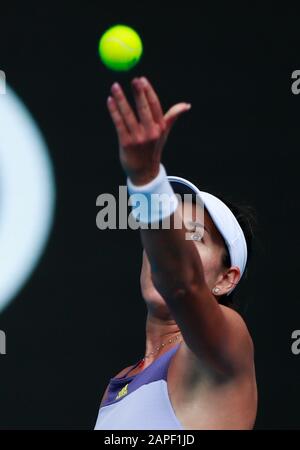 Melbourne, Australia. 23rd Jan, 2020. Garbine Muguruza of Spain serves to Ajla Tomljanovic of Australia during their women's singles second round match at the Australian Open tennis championship in Melbourne, Australia on Jan. 23, 2020. Credit: Wang Jingqiang/Xinhua/Alamy Live News Stock Photo