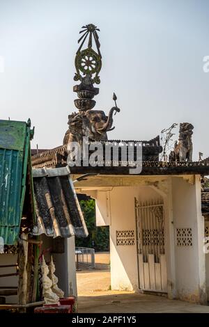 Ancient gate of Wat Pong Yang Kok in Hang Chat District, Lampang Province, Thailand Stock Photo