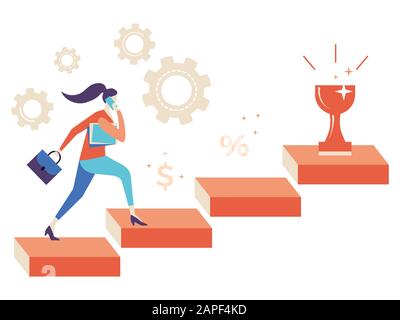 A woman runs up the career ladder. Business concept Stock Vector