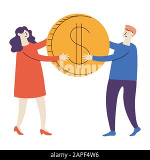 people with a coin in their hands Stock Vector