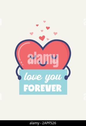Valentines Day Vector Gift tag or Card with cute heart character Stock Vector