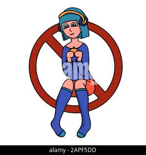 prohibition sign for video games with a girl gamer with blue hair and a gamepad. white background isolated stock vector illustration Stock Vector