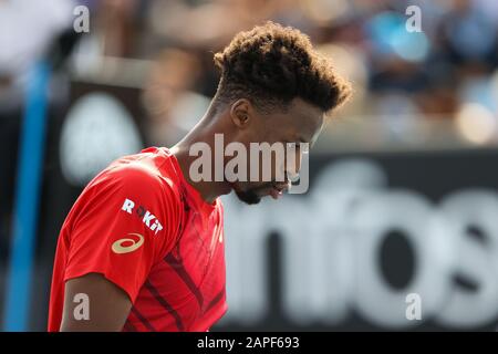Melbourne, Australia. 23rd Jan, 2020. Gael Monfils of France playing against Ivo Karlovic of Croatia during the second round match at the ATP Australian Open 2020 at Melbourne Park, Melbourne, Australia on 23 January 2020. Photo by Peter Dovgan. Credit: UK Sports Pics Ltd/Alamy Live News Stock Photo