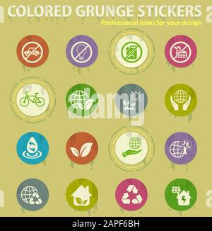 earth day colored grunge icons Stock Vector
