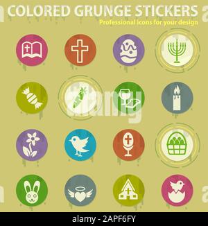 Easter day colored grunge icons Stock Vector