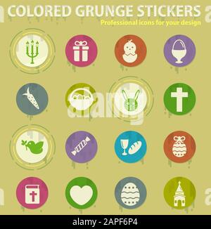 Easter day colored grunge icons Stock Vector